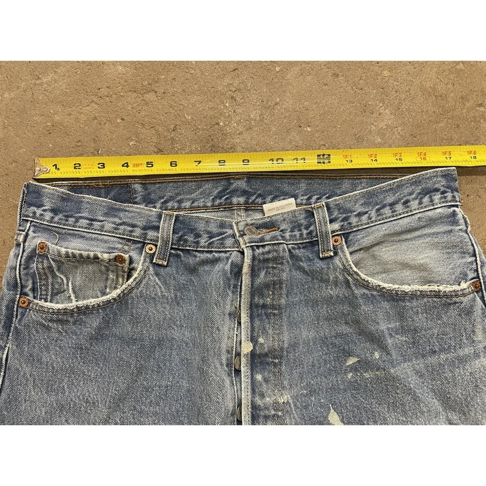 Levis 501 XX Jeans Mens 36x27 Light Wash Blue Straight Leg Button Fly Distressed - Picture 16 of 16